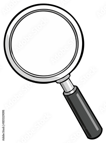 Simple black and white magnifying glass illustration representing search discovery and zoom