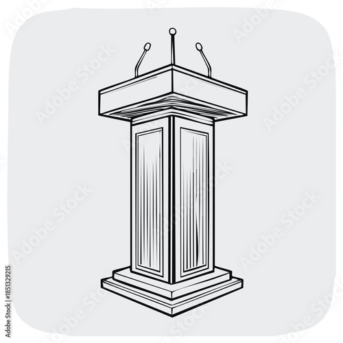 Illustration of a wooden podium with microphones for public speaking