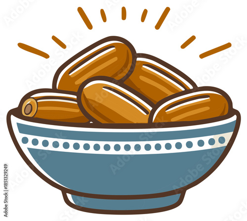 A bowl of fresh dates with a playful radiating glow