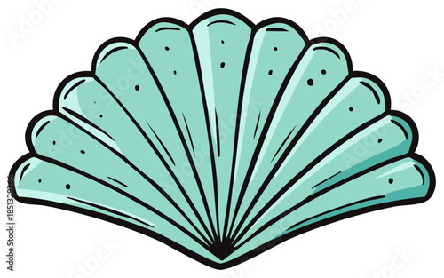 Hand drawn seashell illustration. Turquoise scallop shell, marine animal illustration isolated.
