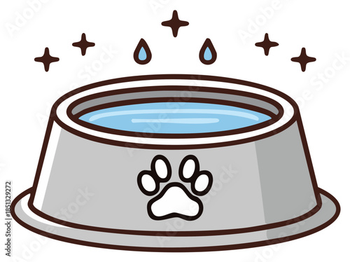 Sparkling Water Bowl Illustration with Dog Paw Print Pet Care Supplies