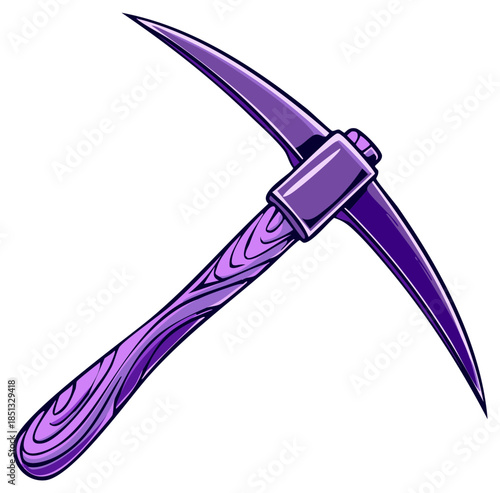 Purple pickaxe illustration, mining tool, isolated on white