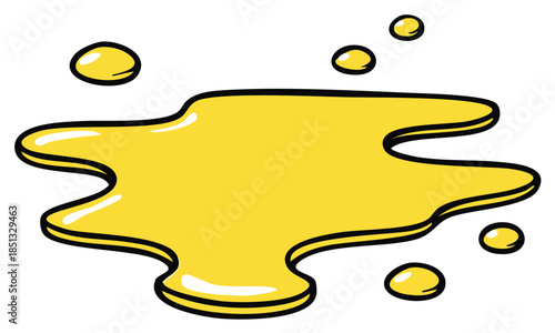 Cartoon illustration of spilled yellow liquid and droplets