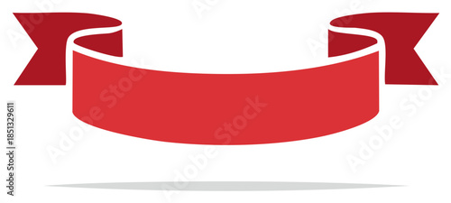 Vibrant red blank ribbon banner design with a smooth flowing curve and subtle shadow