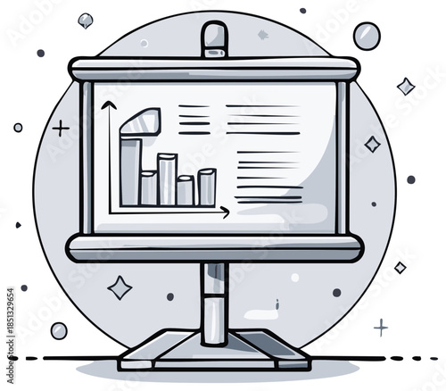 Illustration of a presentation board with statistical diagrams and data for business.