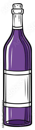 Cartoon illustration of a bottle of wine with a label.