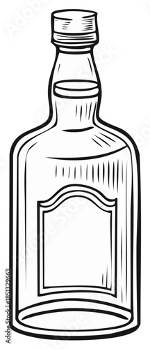 Hand drawn vintage liquor bottle illustration with a blank label for branding