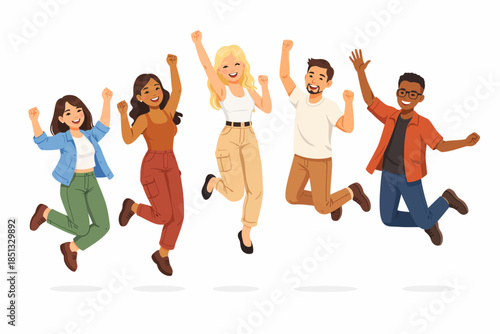 Success and energetic team members celebrating happiness and triumph together in a joyful moment.