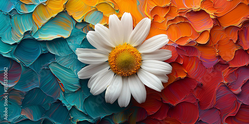 White daisy sits in center of colorful background design Generative AI