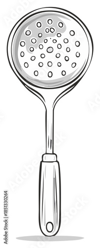 Cartoon Style Skimmer Ladle Illustration Metal Cookware Kitchen Tool