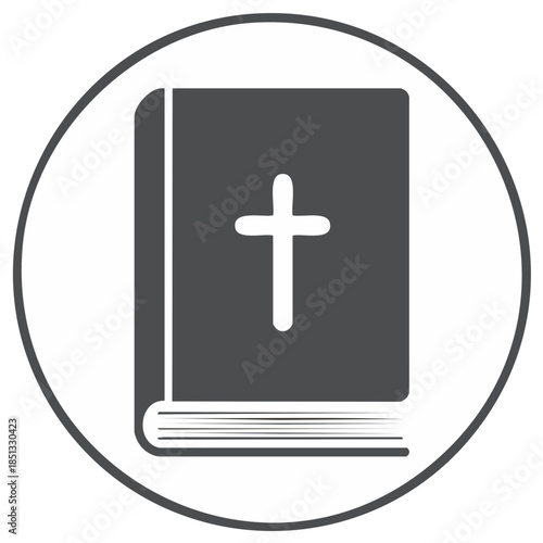 Christian Cross Symbol on a Closed Holy Book within a Circle Icon