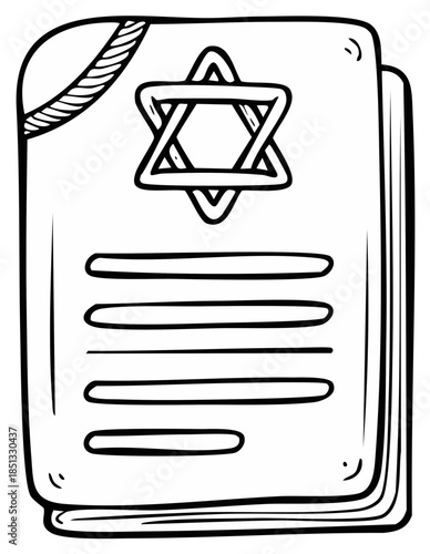 Hand drawn doodle of a Jewish holy book with the Star of David symbol on the cover