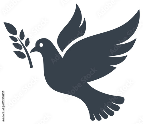 Flying dove with olive branch vector icon symbolizing peace hope and freedom