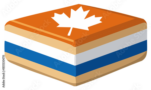 Isometric layered block with maple leaf design and blue and silver strip