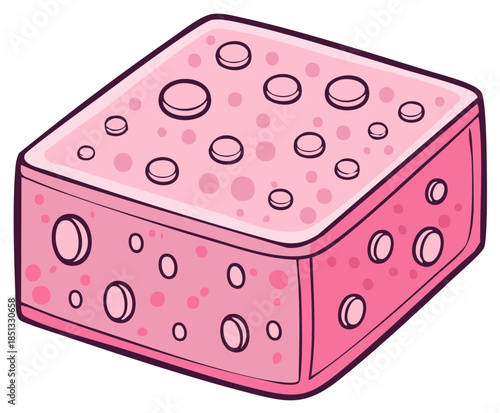 Cartoon Pink Sponge Illustration with Round Holes for Cleaning Projects
