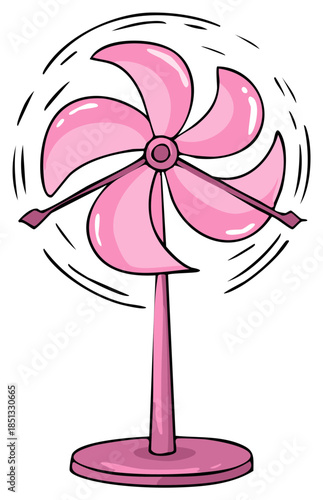 Cute Pink Pedestal Fan with Spinning Blades Cartoon Vector Illustration