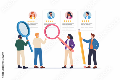 Determined team members taking strategic steps while examining the career journeys of talented professionals.