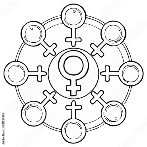 Circle of female symbols in a circular pattern representing unity and empowerment