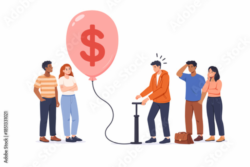 Employees in the office waiting anxiously under the pressure of economic crisis and inflation.