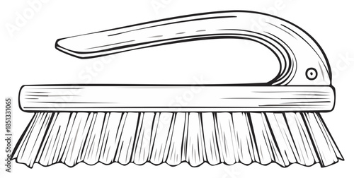 Black and white illustration of a handheld scrub brush