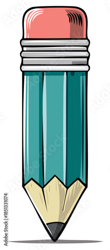 Cartoon pencil with an eraser on the top, drawing or writing school art tool