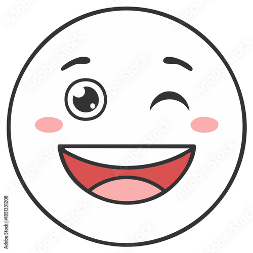 Winking smiley face with rosy cheeks and open mouth expressing joy and excitement