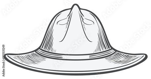 Sketch of a classic cowboy hat with a wide brim and detailed texture