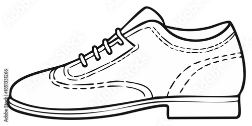 Men's classic Oxford shoe side view black and white line art illustration