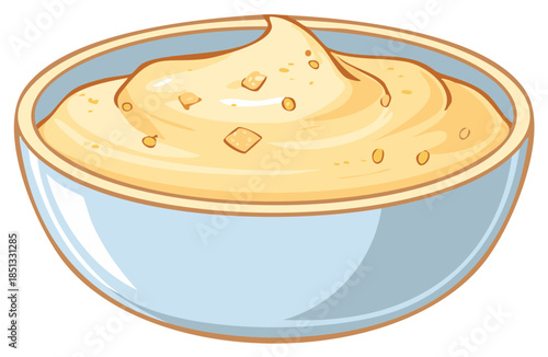 Bowl of creamy cheese sauce topped with bread crumbs vector illustration