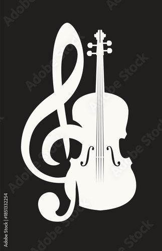 Vector logo, or banner for a music with double bass or cello and treble clef . Suitable for flyer, invitation, poster, cover, icon, design element, advertising, music festival. No ai