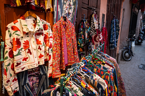 Detailed view of a local market with colorful crafts and souvenirs Marrakesh,  Morocco