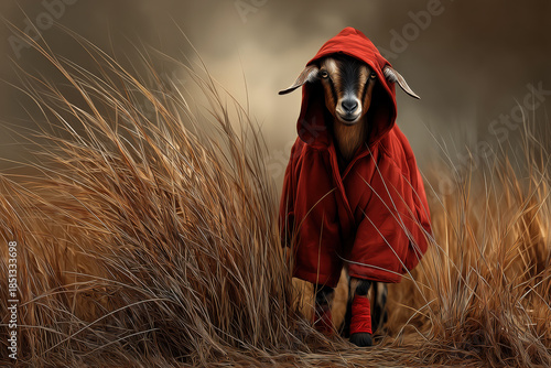 Philosophical Animal Figure in Tranquil Meadow Portrait