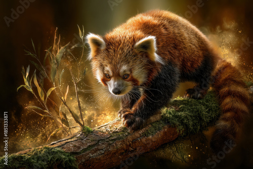 Red Panda in Glowing Forest Painterly Portrait