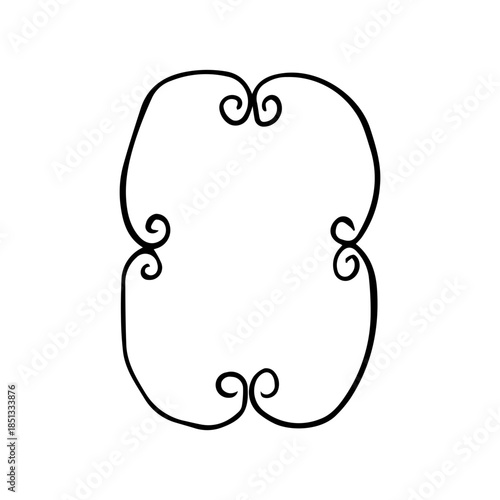 Hand Drawn Ornate Scroll Frame. Minimalist Vintage Swirl Border Line Art Vector