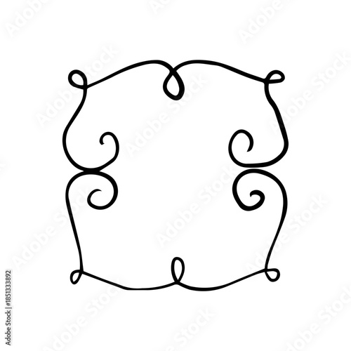 Hand Drawn Ornate Scroll Frame. Minimalist Vintage Swirl Border Line Art Vector