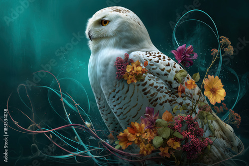 White Owl in Elegant Cinematic Fine Art Portrait