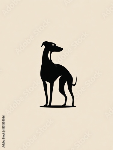 A sleek black silhouette of a graceful greyhound against a minimalist background, conveying elegance and sophistication.