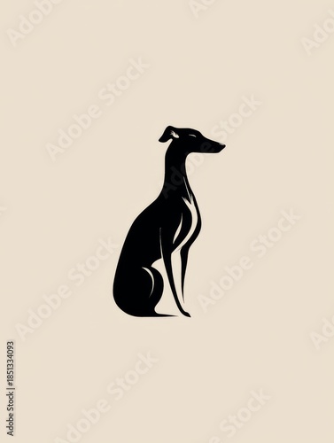 A minimalist logo of a graceful whippet dog, captured in a clean and modern design. The silhouette of the elegant animal is set against a simple backdrop.