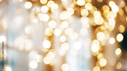 ゴールドのキラキラした玉ボケのイルミネーション背景
