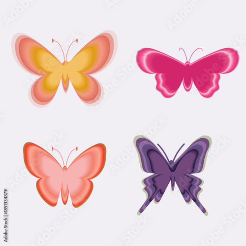 neon y2k butterfly blur set element flat vector, retro style, glooving nostalgie for 2000