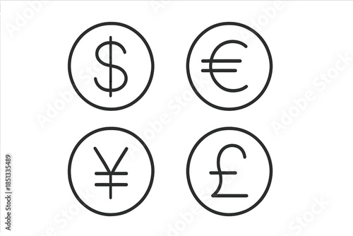Currency Symbol Icons. Line style icons of Currency Symbols: small token, value disc, flat round piece, minimal mint mark, smooth