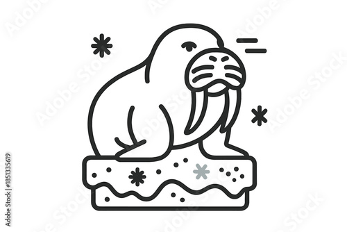 Arctic Tusk Iconic. Line style icons of Arctic Tusk Creature: broad-faced mammal, curved tusks, chilly slab, frost texture, snout