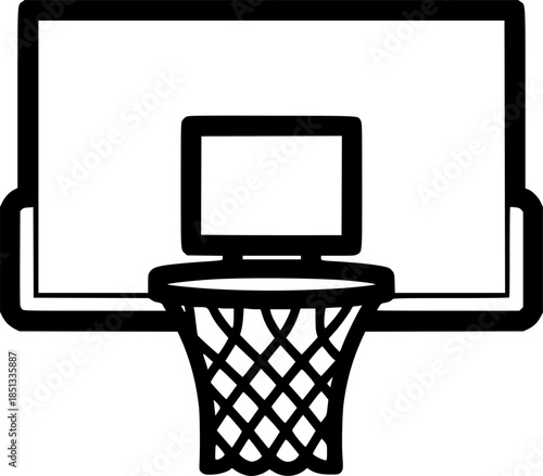 Basketball Hoop and Backboard Front View Black and White Outline Line Art Drawing Sport Equipment
