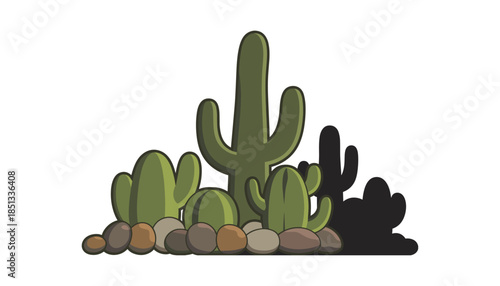 Cactus silhouette set of vector illustrations design, Various isolated  cactus logo shapes in black on white background, line art cactus desert flower character symbol, icon and sketch imitation