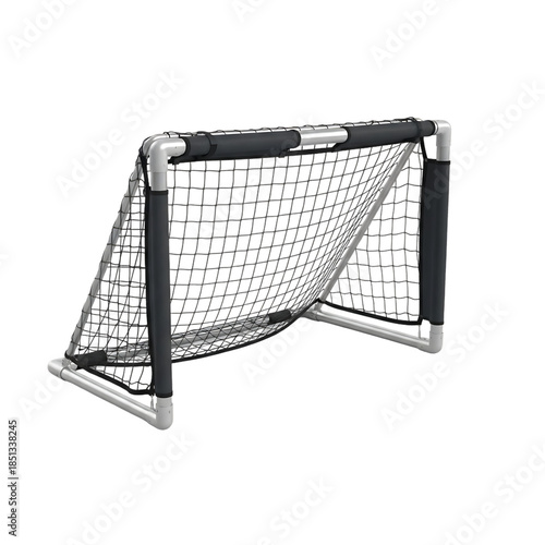 Professional Mini Soccer Goal with Durable Aluminum Frame, Black Netting, and Protective Padding for Training or Backyard Play, Isolated on Transparent Background