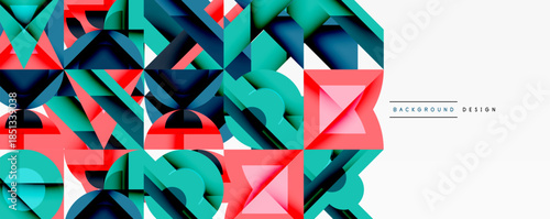 Abstract geometric pattern. Polygons overlap, creating vibrant color contrasts. Modern design element for backgrounds, presentations.