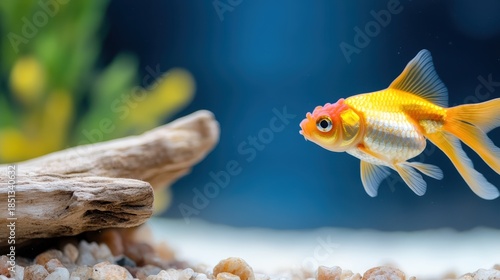 Vibrant goldfish swimming gracefully in a tranquil aquarium setting