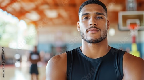 Focused basketball player on court ready for the next challenge