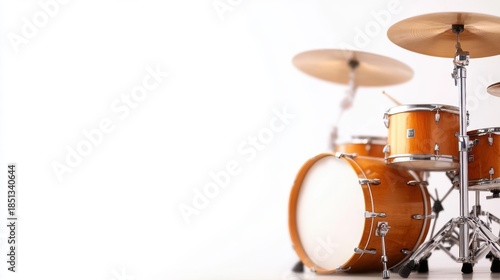 Percussion drum set shines brightly against a clean white backdrop