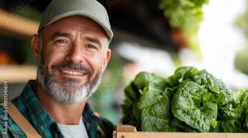 Mature farmer proudly carrying freshly harvested vegetables in bright sunlight